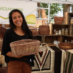 showing off a finished willow basket
