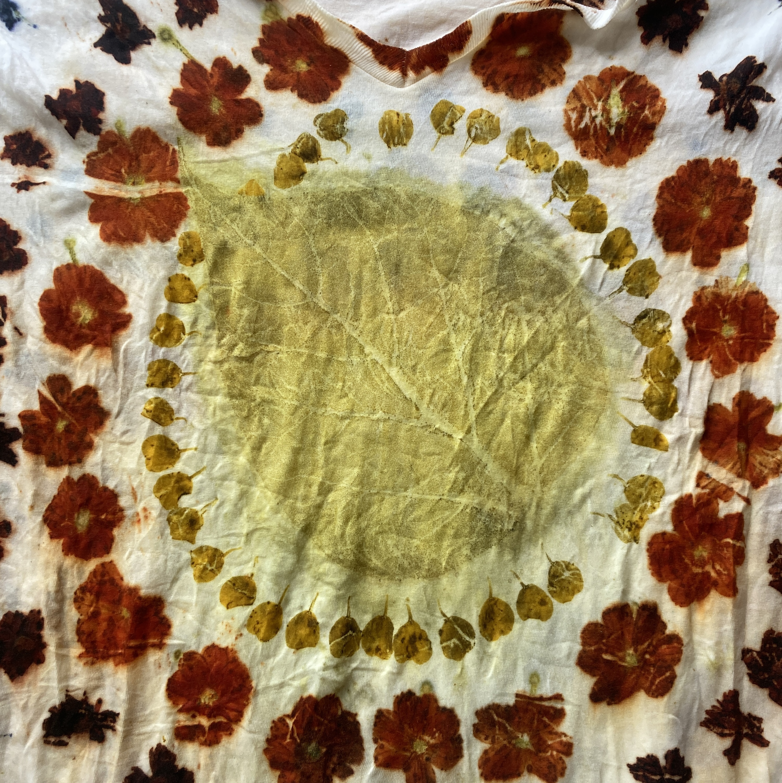 botanically printed shirt with flowers and natural dyes