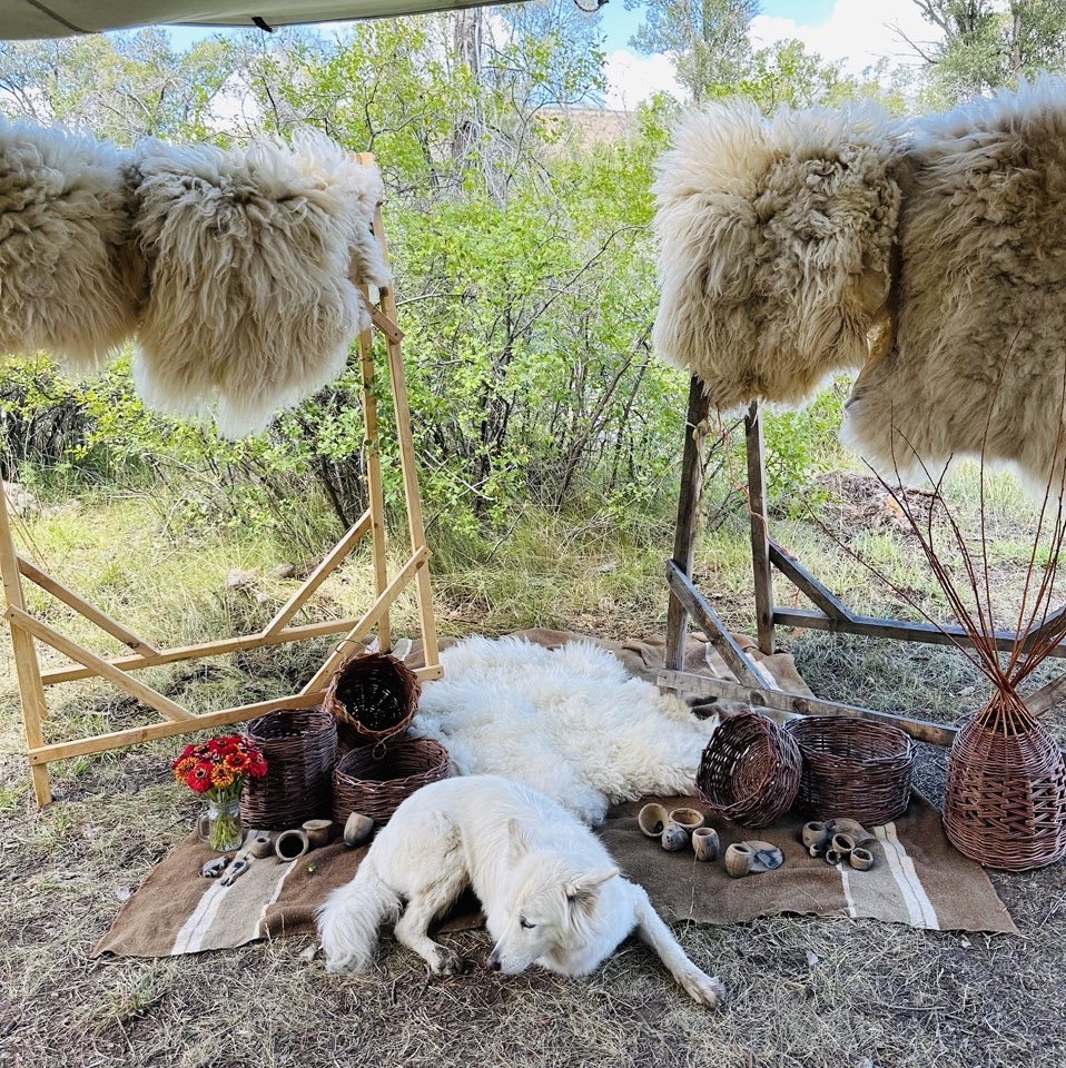 finished sheepskins and willow baskets after a weeklong groundwork craft camp