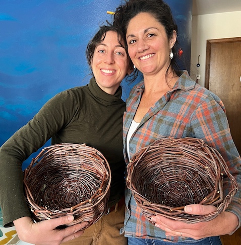 matty miller and friend smiling after a groundwork basket class