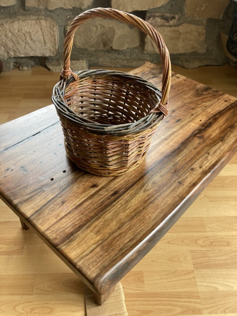 finished basket on workbench