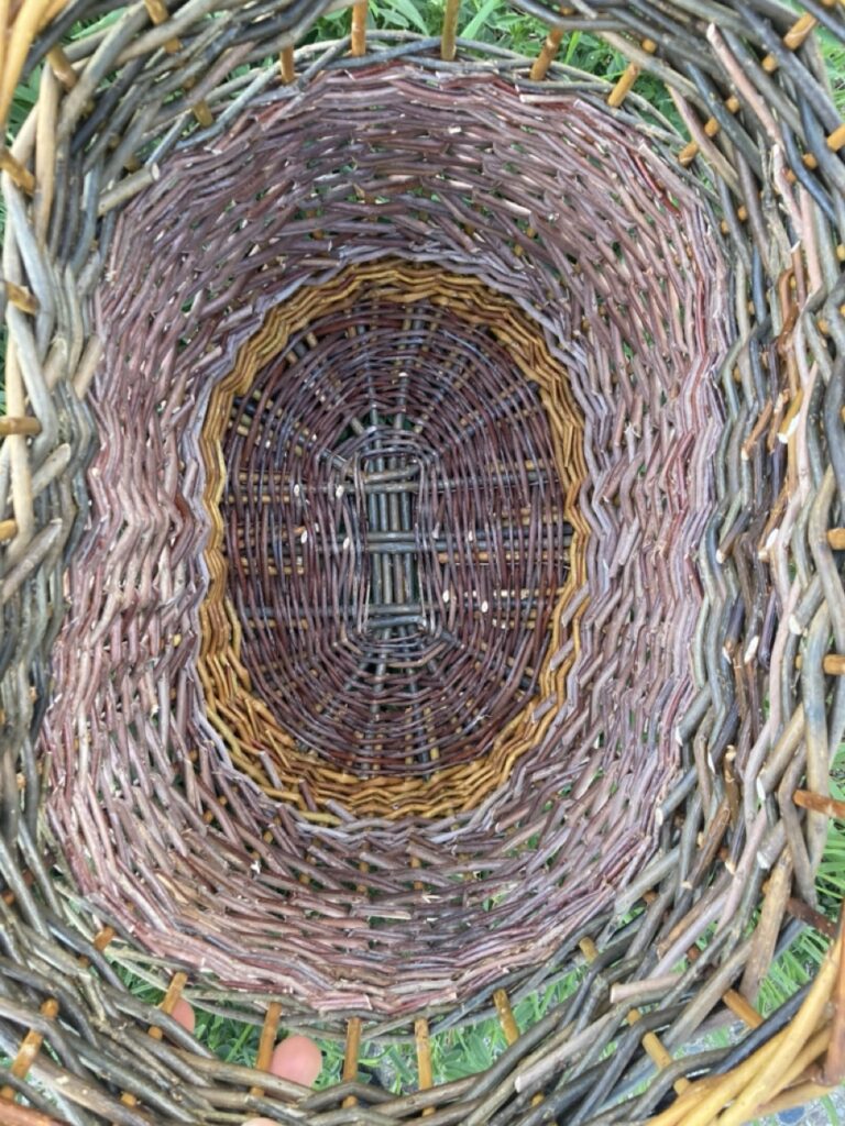 view inside a colorful willow basket